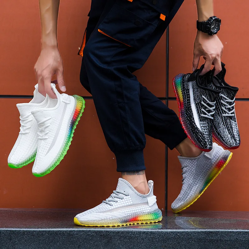 

2019 MEN'S SHOES Summer New Style Fly Woven Sports Footwear Fish Screen Surface Trendy Shoes 4D skittles di Coconut Shoes Breath