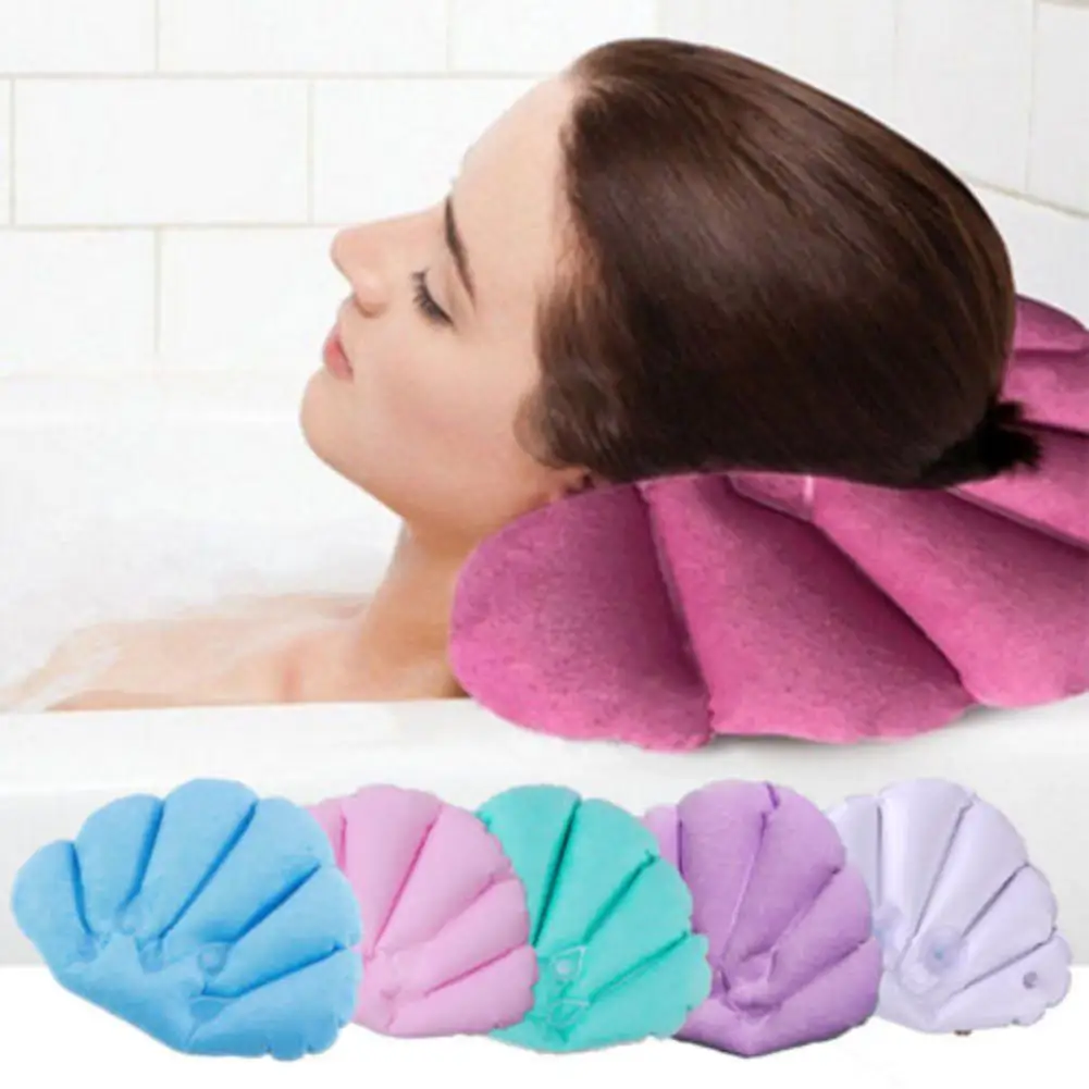 

Inflatable Terry Cloth Premium Spa Bath Pillow with Suction Cups Fan-shaped Neck Support Pillow For Shoulder Neck Support Drying