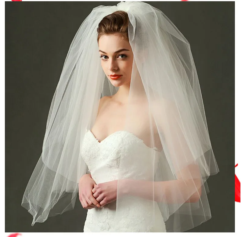 

2021 Cheap Wholsale Two Layears White Ivory Wedding Veil Bridal Veil Short Tulle Veils Wedding Accessories