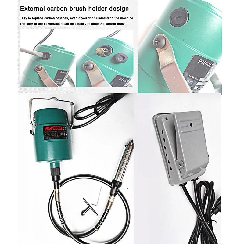 Fresa Flexible para tallado y grabado, herramienta colgante para tallado y perforación, para joyería de Jade, mango de mandril tallado de raíces, Motor de cepillo de perforación