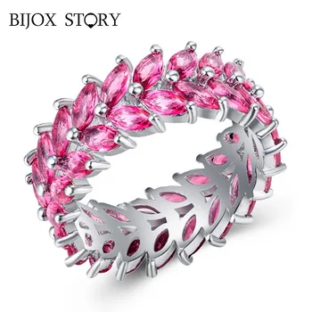 

BIJOX STORY Elegant 925 Silver Jewelry Ring with Double Row Ruby Emerald Gemstones Rings for Women Wedding Party Gift Wholesale