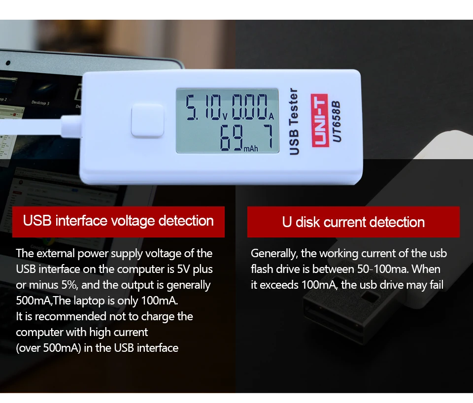 UNI-T UT658 UT658B USB Тестер Вольтметр Амперметр цифровой ЖК-монитор напряжения измеритель тока измеритель емкости 9 в 3 А с подсветкой