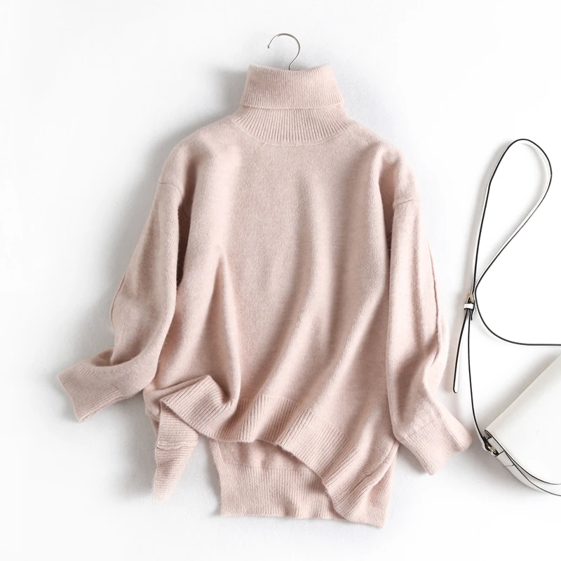Tangada Женская водолазка большого размера, теплые толстые вязаные свитера, зимний розовый свитер, пальто, Свободная трикотажная одежда, Топ BC59 - Цвет: Розовый