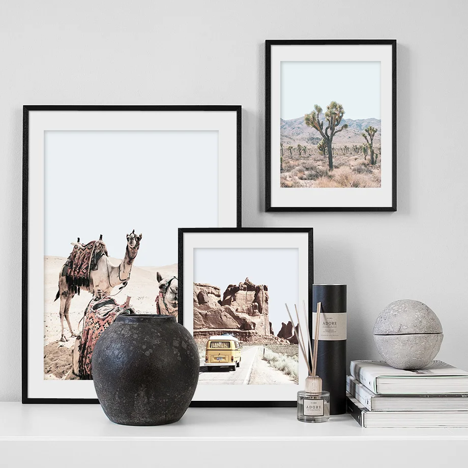 

Desert Camel Mountain Car Green Plant Wall Art Canvas Painting Nordic Posters And Prints Landscape Wall Pictures For Living Room