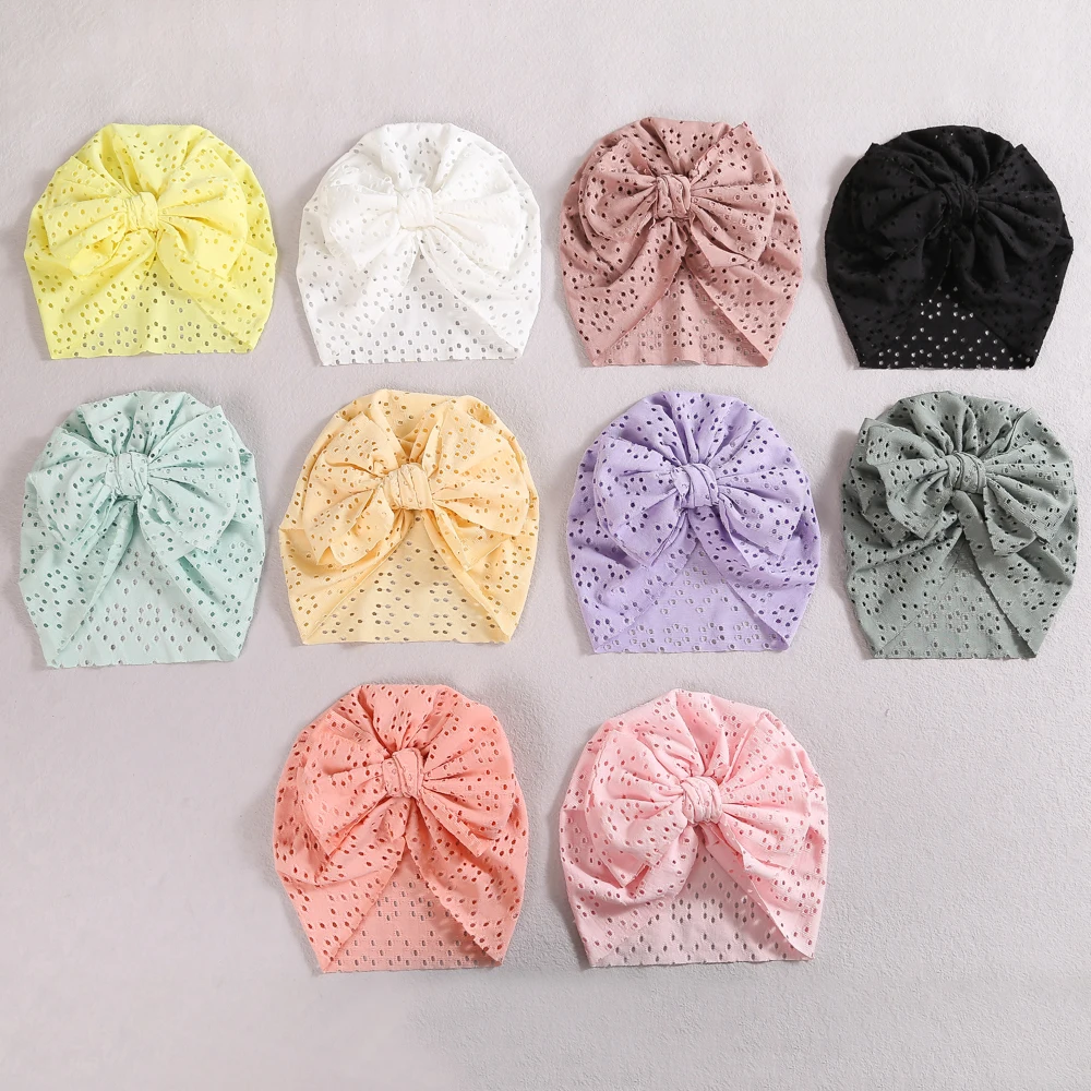 Big Bows Baby Bonnet Cap Solid Color Summer Mesh Newborn Girl Boy Hat Soft Breathable Infant Toddler Turban Beanies Cap Headwrap