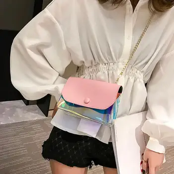 

Women Chain Casual Small Crossbody Bags Laser Transparent Shoulder Messenger Handbags Mini Small Square Pack