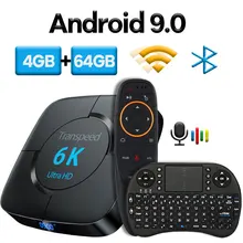 Transpeed Android 9,0 телевизионная коробка с Bluetooth Google голосовой помощник Youtube 6K 3D Wifi 2,4G& 5,8G 4GB ram 64G Play Store Top Box
