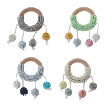 

Baby Teether Crochet Wooden Ring Rattle Wooden Teether DIY Crafts Teething Toys Accessories For DIY Baby Teethers