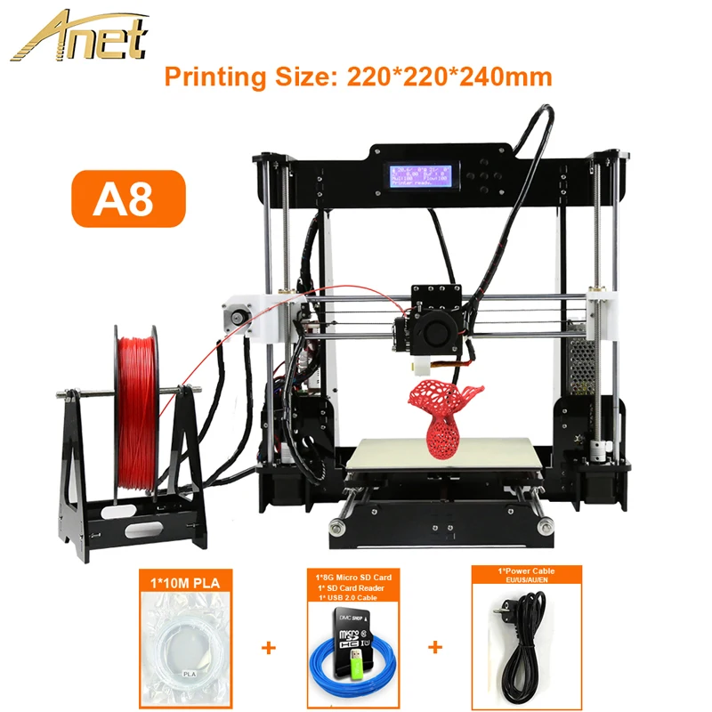 Скидка Горячая Anet A8 3d принтер Высокая точность Экструдер Насадка дешевые 3d принтер DIY наборы с нитью stampante 3d Drucker
