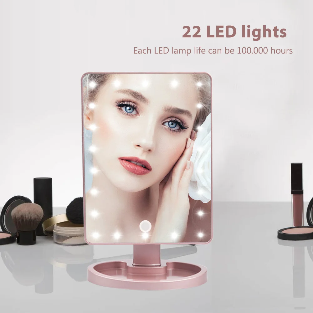 16 22 LED Lights Touch Screen Makeup Mirror with 10X Magnifying Glass Compact Vanity Mirror Flexible 3