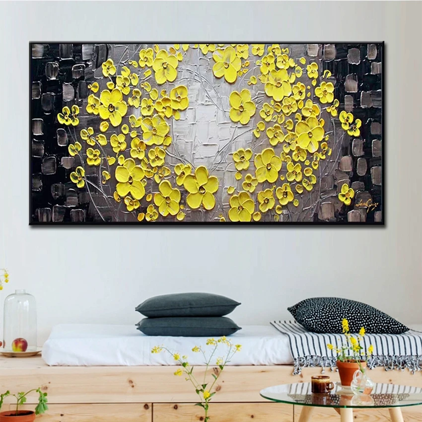 Myt Cuchillo Flor Pintura Al Oleo Lienzo Textura Pared Arte Hogar