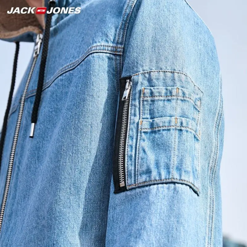 Мужская джинсовая куртка JackJones стильная средней длины с капюшоном из берберского
