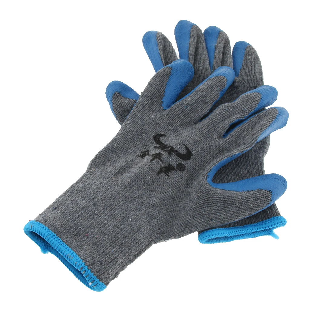 New Men Textured Rubber Palm Work Garden Wrist Glove Cotton-Polyester Blues