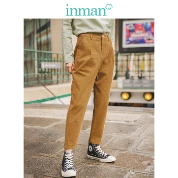 

INMAN Spring Autumn 100%Cotton Medium Waist Solid Fashion All Matched Harem Corduroy Women Casual Pencil Pants