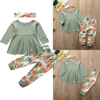 

Toddler Kid Baby Girl 12M-4T Clothes Tops T-shirt Flower Pants Leggings Headband Outfit