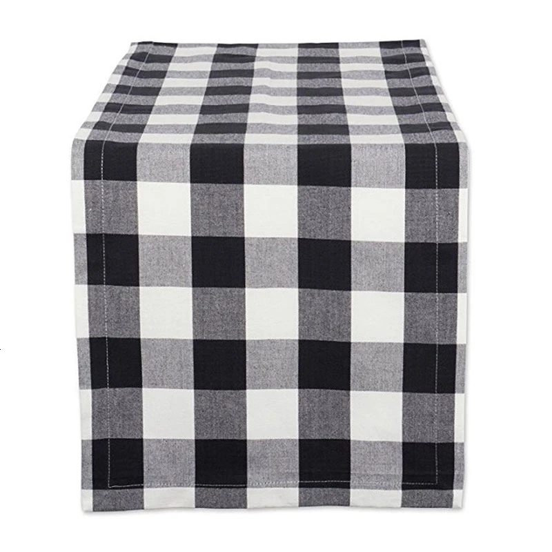 Table Runner Cotton Burlap Buffalo Check Double Sided Plaid Table Runner for Christmas Birthday Party Decoration 14x72inch - Цвет: Type 2 Black