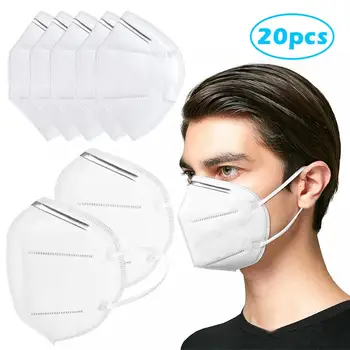 

Disposable 20pcs KN95 Masks Air Purifying Dust Pollution Vented Respirator Face Mouth Masks Non-woven Fabric Protection Adult