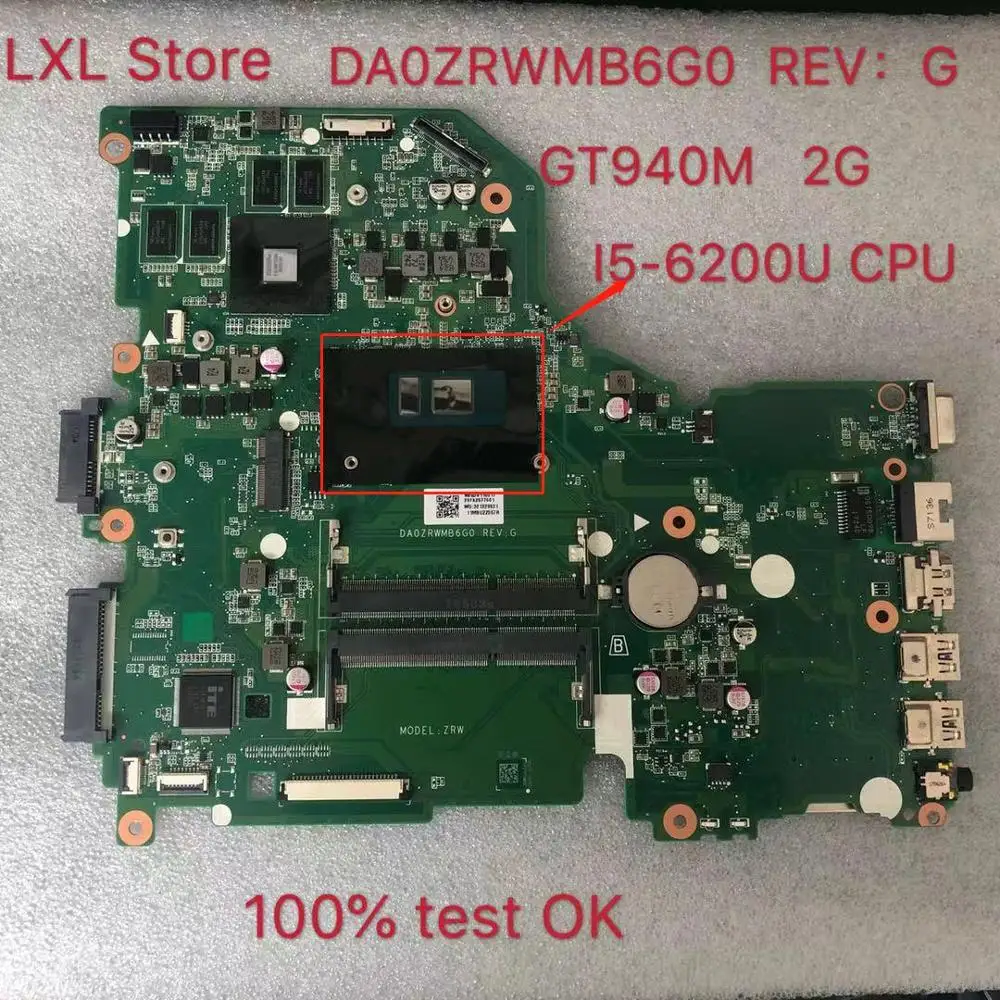 

For E5-574G V3-575G Laptop motherboard for Acer Aspire E5-574 E5-574G F5-572 V3-575 I5-6200U CPU DA0ZRWMB6G0 Teste ok