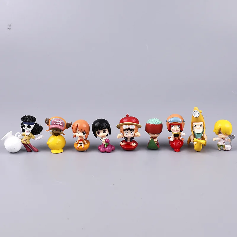 

9pcs/set One Piece Luffy Sanji Zoro Brook Chopper Nami Robin Usopp Kyros Mini PVC Figures Toys Car Decoration Figurines Dolls