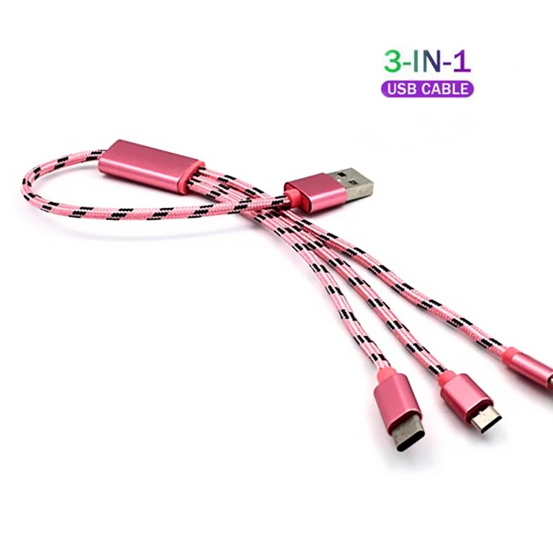 3 в 1 USB кабель позолоченный зарядный для iPhone 8 7 6 6S Plus iOS 10 9 Type C Micro кабели телефонов