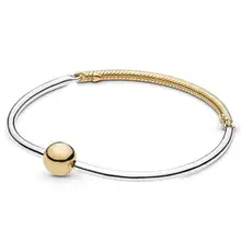 Подлинный 925 пробы серебряный браслет, блестящий шар, Круговая застежка, три звенья, браслет, подходит для женщин, бусина, шарм, сделай сам, модное ювелирное изделие