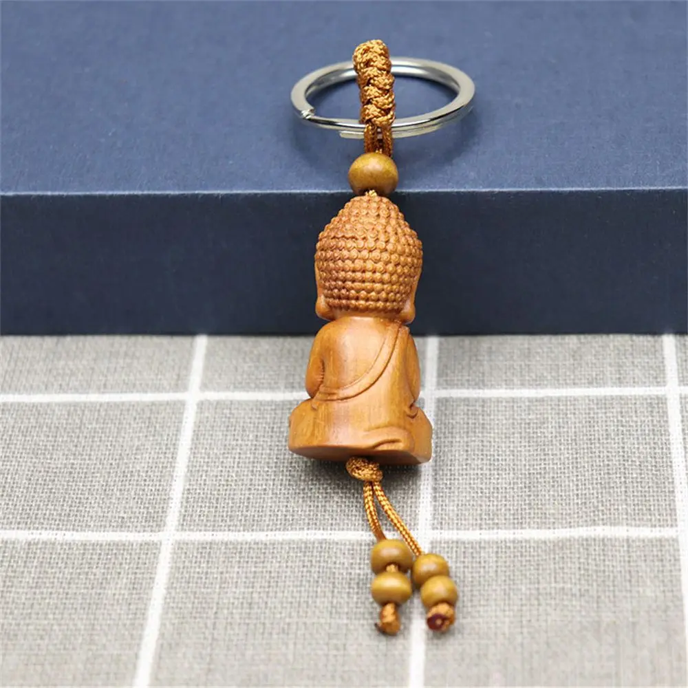 Wooden Buddha Monk Keychain Carving Pendant
