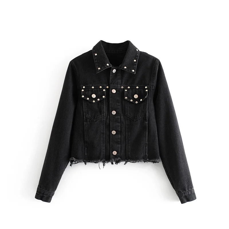 

2019 Autumn Europe And America WOMEN'S Dress New Style Cowboy Rivet Cat Whisker Short Long-sleeved Coat 102-8375