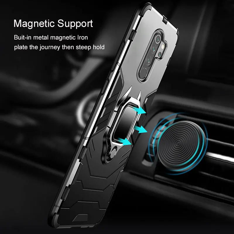 KEYSION Shockproof Case for Redmi Note 9S 9 Pro Max Note 9 SE Ring Stand Phone Cover for Redmi Note 8 Pro 8T 7 6 Pro Note 5 4X 3