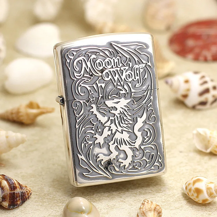 

Genuine Zippo oil lighter copper windproof 3D Moon Wolf cigarette Kerosene lighters Gift With anti-counterfeiting code