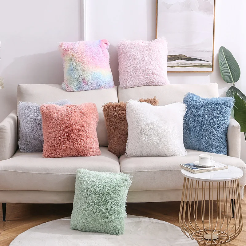 Soft Plush Throw Pillow Case Fluffy Plush Sofa Cushion Cover Home Decor 40x40cm 