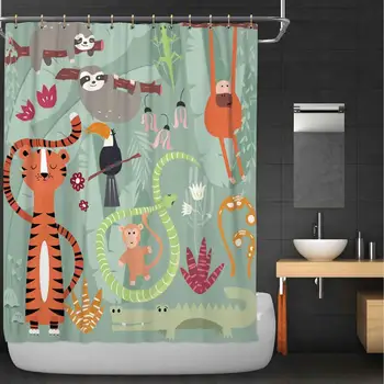 

Collection of Cute rain Forest Animals Shower Curtain,Tiger with Hooks,84''W x 72''H