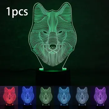 

Colorful 3D Night Light Wolf Head Night Light Eye Care LED Light Bedside Night Lamp Home Decoration Birthday Gift