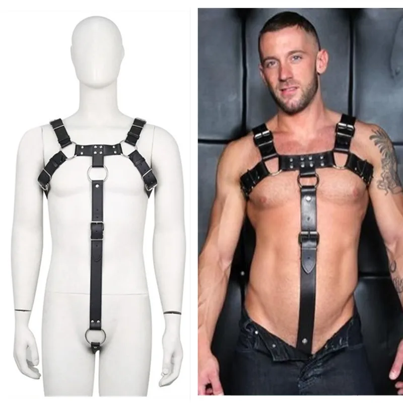 RENLIANG-CLOTH Mens Leather Body Chest Harness Punk Slim Fit Top Party Clubwear Costume Male Cosplay Bondage Belt 