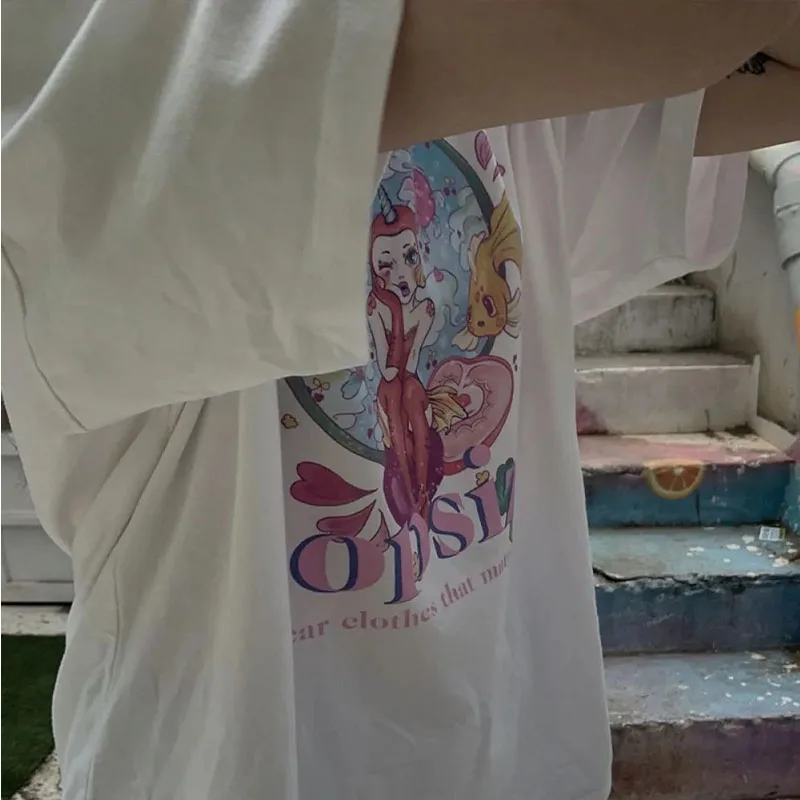 korean cotton White Oversize dropshipping Hip Hop Tops harajuku vintage aesthetic gothic graphic punk clothes Women's t-shirts