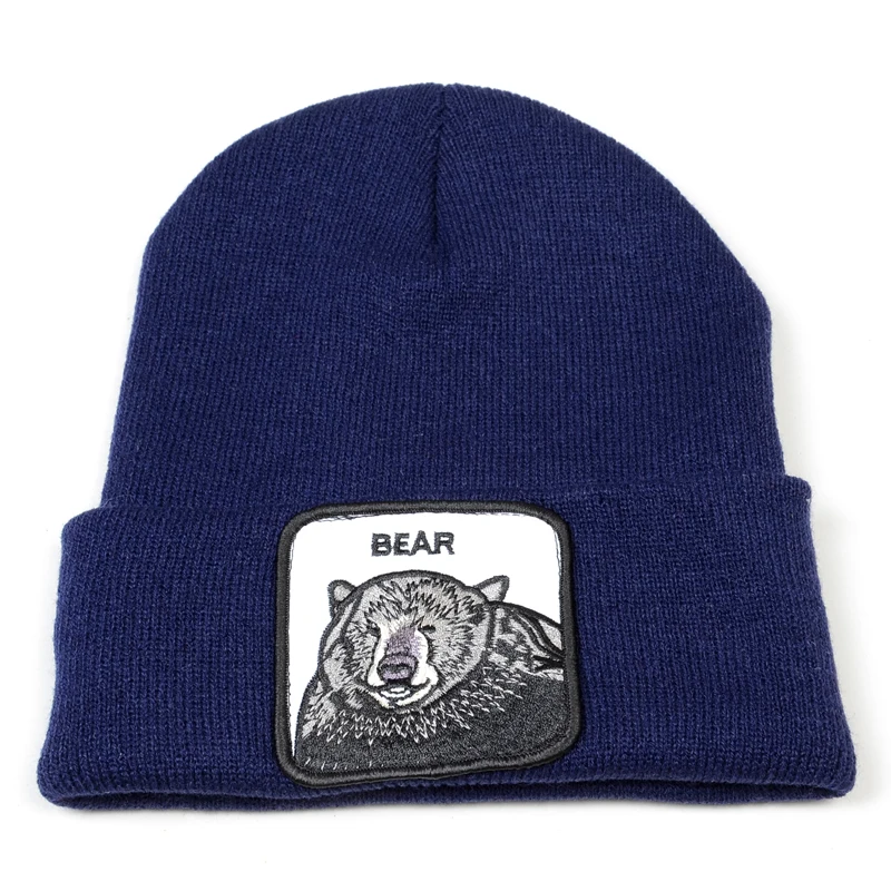 Вышивка медведь вязаные шапочки шляпа для мужчин сплошной цвет осень зима вязание МАЛЬЧИК Skullies шапки унисекс уличная поп Bonnet капот