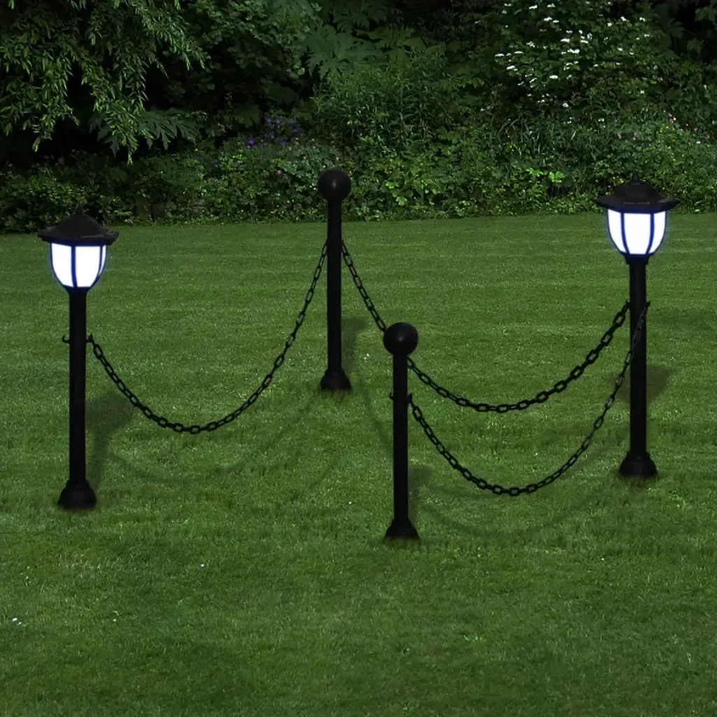 

VidaXL Chain Fence With Solar Lights Two LED Lamps With Post And Ground Spike Suitable For Gardens Patios And Yard