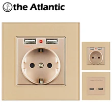 Atlectric EU FR стандартная настенная розетка с двумя usb-портами Европейская французская розетка с панелью из закаленного стекла электрическая вилка