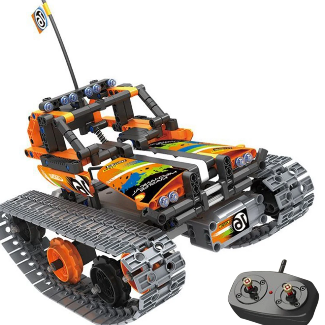 

353Pcs DIY Building Block Electric RC Tracked Racer Stunt Vehicle Construction Model - Orange