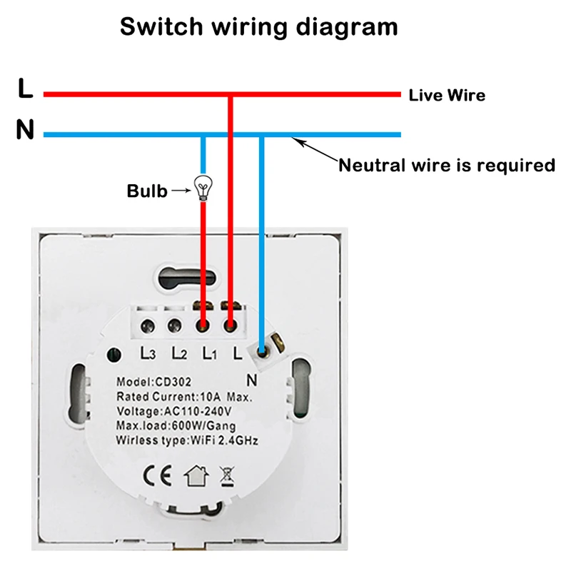 

Hot Sale 1Gang Wifi Wall Switch, Smart Light Switch, Glass Panel Contact Sensor Interrupter EU Plug
