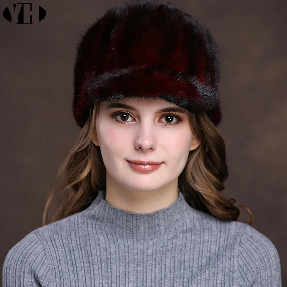 Элегантная зимняя женская Мода натуральная норка меховая шапка брендовая Высококачественная меховая шапка-Кепка