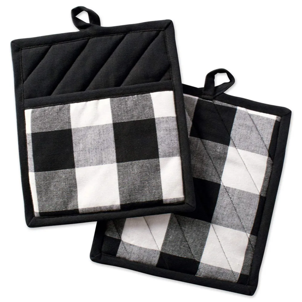 

2 Pack Buffalo Check Pot Holders Cotton Potholders Buffalo Plaid Cloth Gloves Pocket Set Kitchen Collection Check Plaid Gift Set