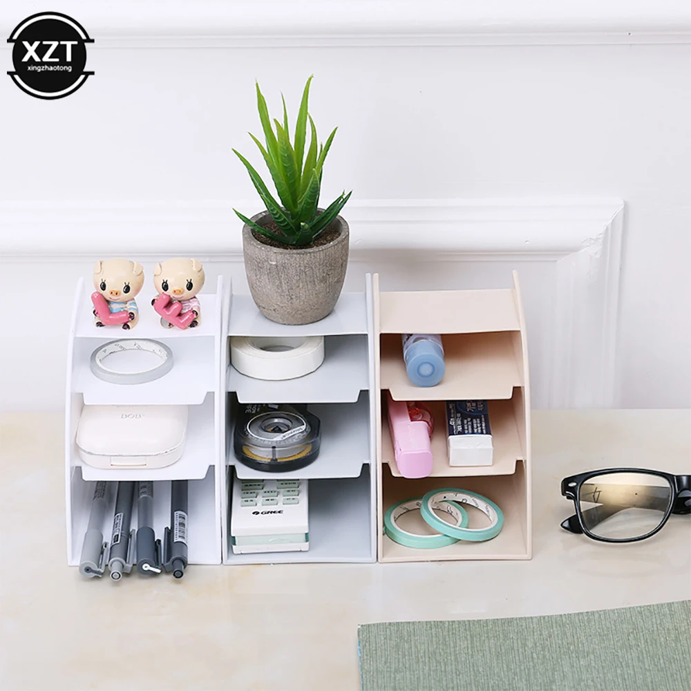 Multifunctional 3 Grid Remote Control Box Cosmetics Desktop Storage Case Stand Holder Office Stationery Phone Organizer 3 Colors