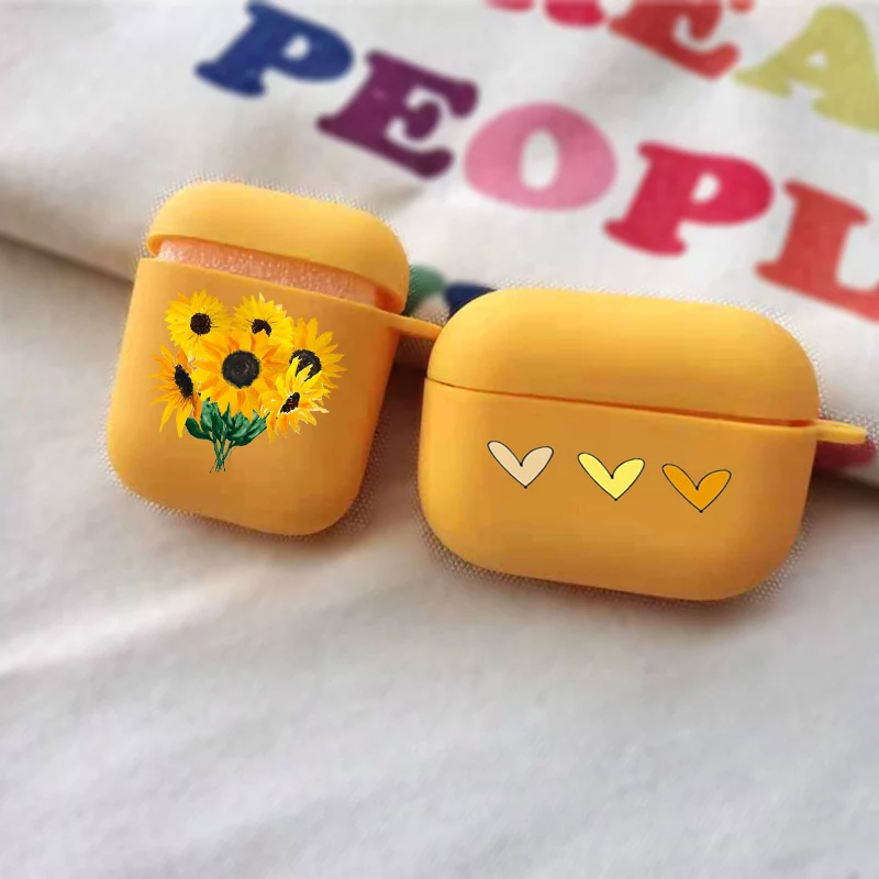 Силиконовый желтый чехол для девочек Airpods Pro с цветком AirPod 1 2 аксессуары