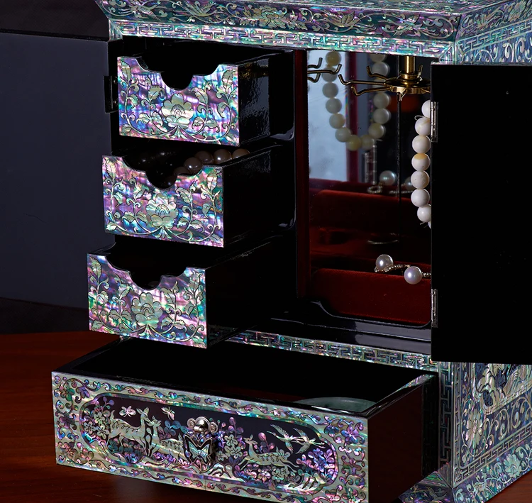 Ручная работа Abalone Shell-linlaid мозаика контейнер для хранения ювелирных изделий лаков лак искусство с замком 23,2x15,8x27,4 см свадебный подарок