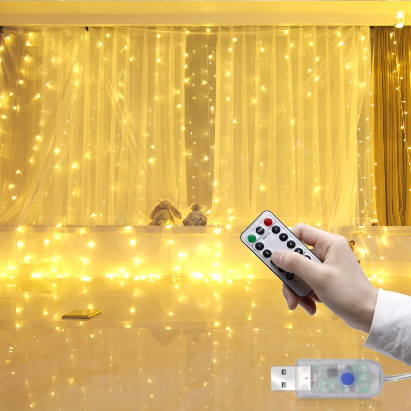 

3M LED Curtain Garland on The Window USB String Lights Fairy Festoon Remote Control New Year Christmas Decorations for Home Room