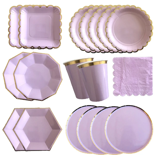 Set di stoviglie usa e getta in oro piatti per bicchieri di carta per feste  viola baby Shower forniture per feste di compleanno bomboniere per  decorazioni per matrimoni di carnevale - AliExpress