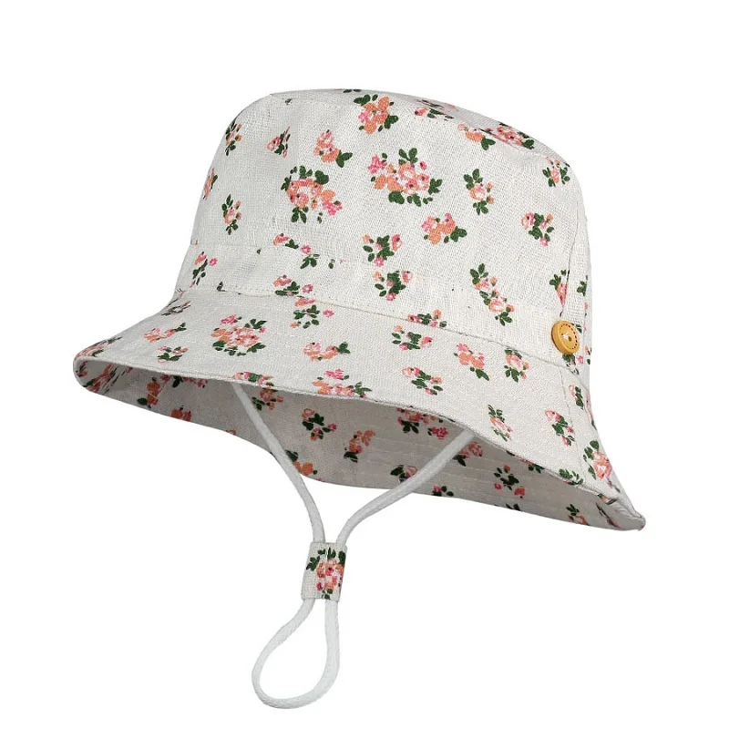 Summer Children Cotton Cartoon Bucket Cap For Boys Printing Floral Baby Girls Sun Hat Flower Kids Bonnet