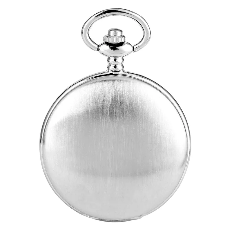 Silver Pocket Watch Smooth  Double Open Hunter Unisex Hand-winding Mechanical Pendant Watches Roman Number FOB Chain Gift