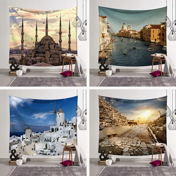 

Retro Art Tapestry Venice Boat Pyramid Colosseum Wall Tapestry Dormitory Living Room Decoration 130 * 150Cm Polyester Picnic Mat