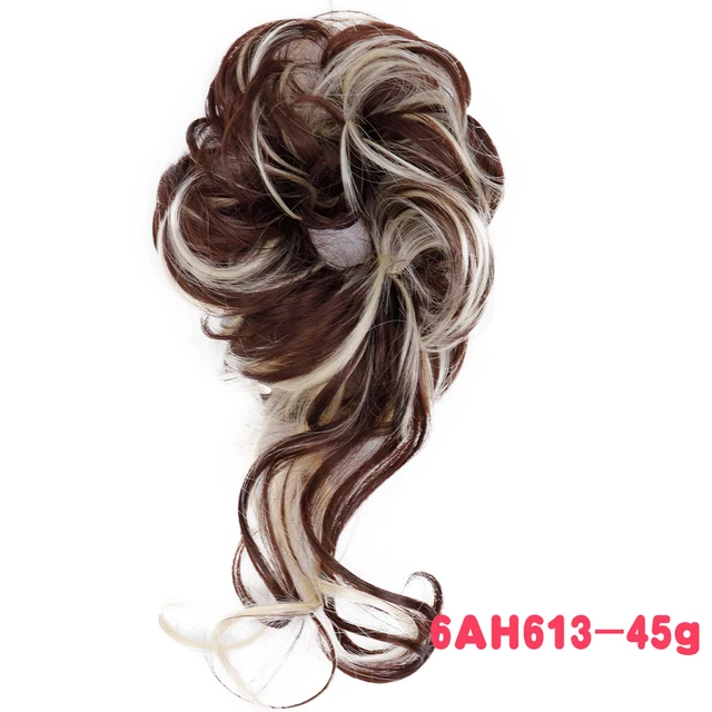 MERISIHAIR Synthetic Girls Curly Scrunchie Chignon With Rubber Band Brown Gray Hair Ring Wrap On Messy Bun Ponytails M-6ah613